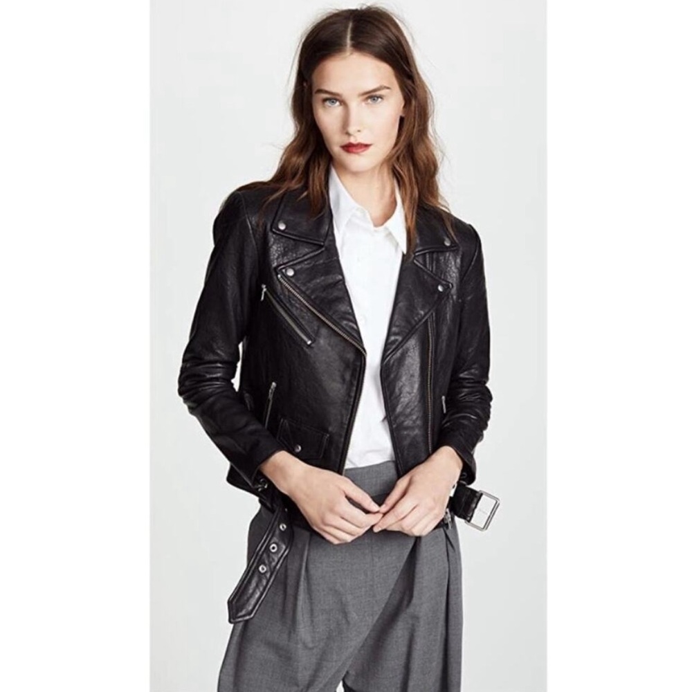 Veda Jayne Leather Moto Jacket in Black
